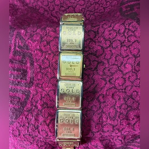 Gold Bullion Bar Novelty Watch Vintage Cannes Quartz New Battery Gold Tone - Picture 13 of 15